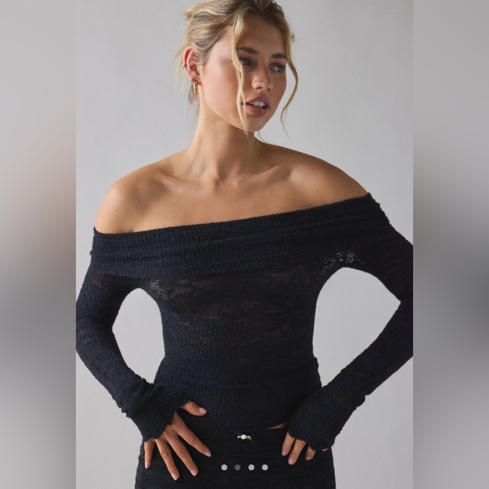 Urban Outfitters Kimchi Blue Lily Sheer Lace Long Sleeve Off-the-shoulder top